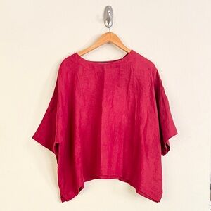 ESKANDAR 100% Linen Oversized Short Sleeve Top in Burnt Red